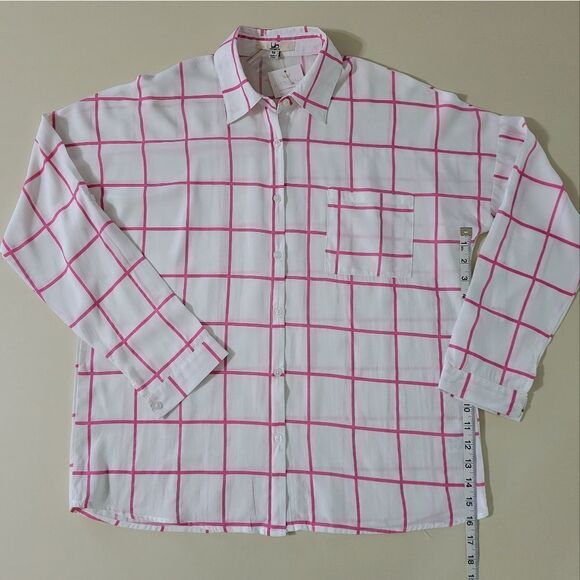 Ya Los Angeles Women's Long Sleeve Pink and White Button-Down Shirt - Picture 5 of 12